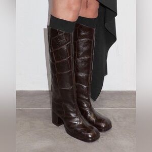 Miista Black Croc-Patterned Heeled Boots